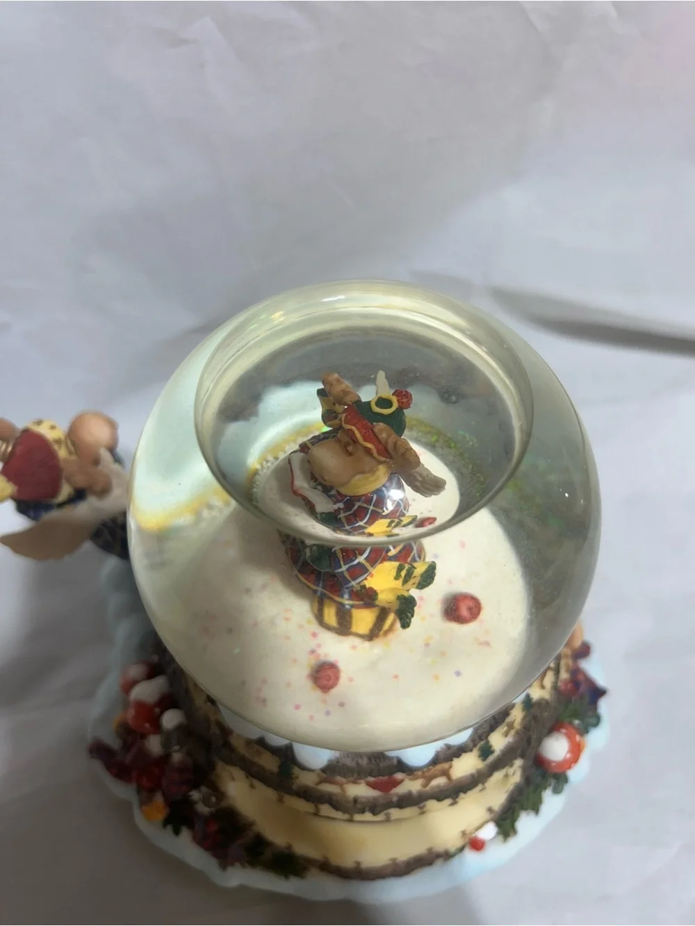 Vintage Heritage Musical Water Globe Moose Angel Carolers Double Revolving